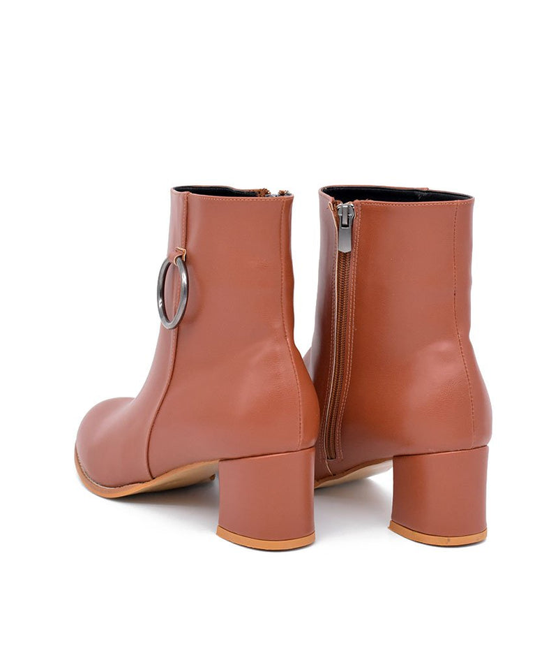 Belle & Lucy Dressy Brown Block Heel Ankle Boot