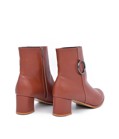 Belle & Lucy Dressy Brown Block Heel Ankle Boot