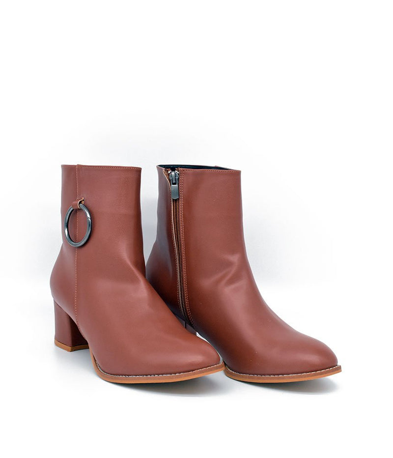 Belle & Lucy Dressy Brown Block Heel Ankle Boot