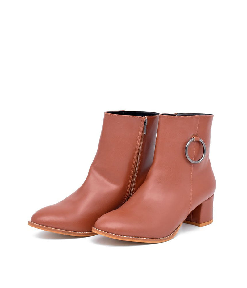 Belle & Lucy Dressy Brown Block Heel Ankle Boot