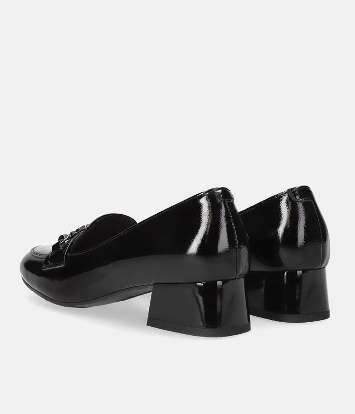 Bioeco Fashionable Black Patent Block Heel Loafers