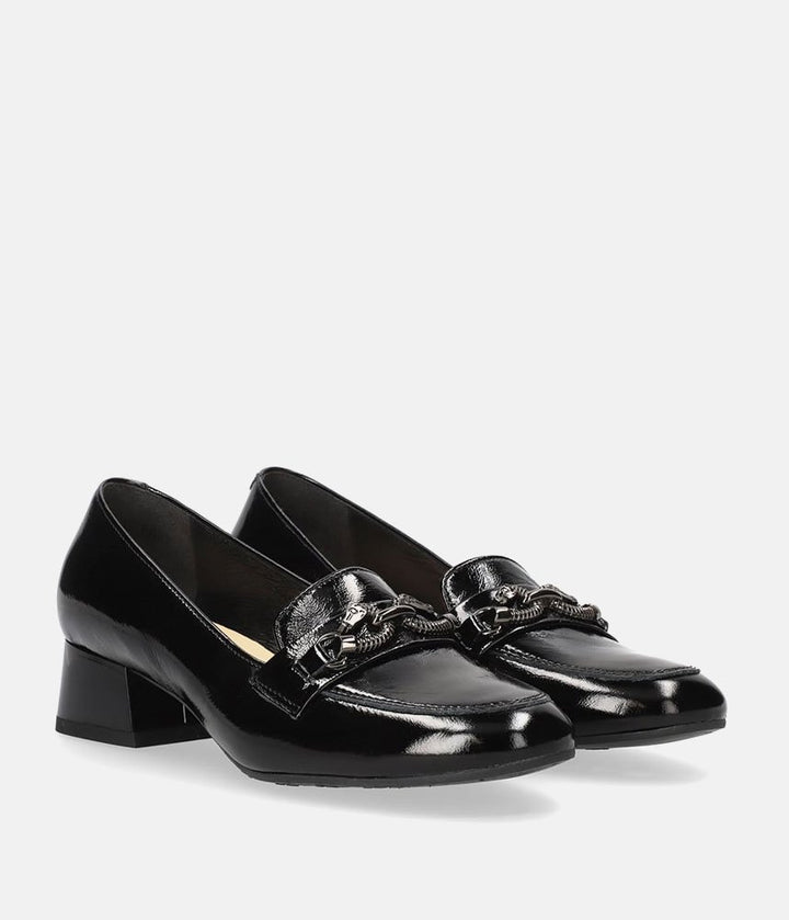 Bioeco Fashionable Black Patent Block Heel Loafers