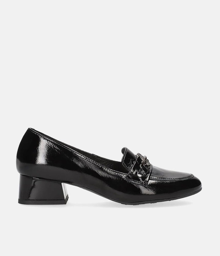 Bioeco Fashionable Black Patent Block Heel Loafers