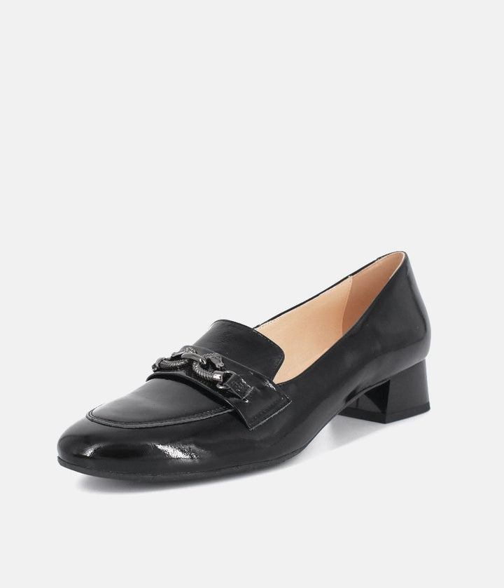 Bioeco Fashionable Black Patent Block Heel Loafers