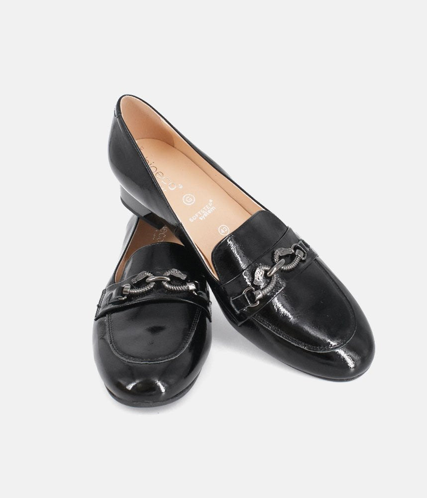 Bioeco Fashionable Black Patent Block Heel Loafers