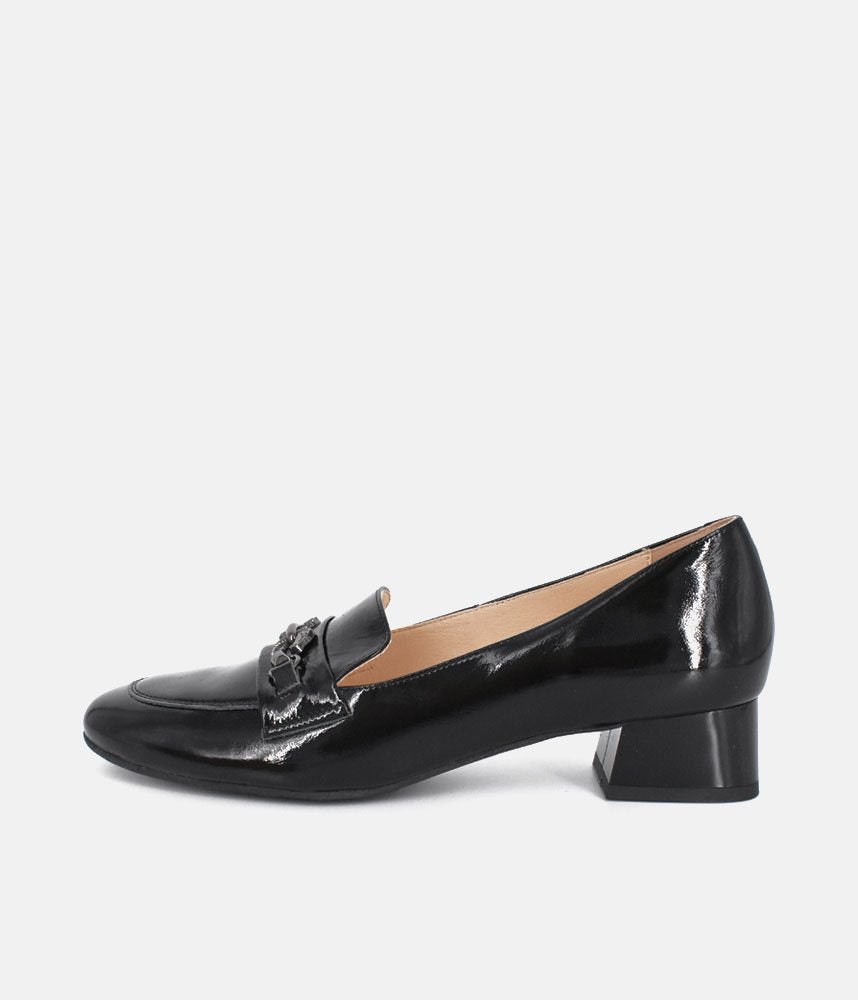 Bioeco Fashionable Black Patent Block Heel Loafers