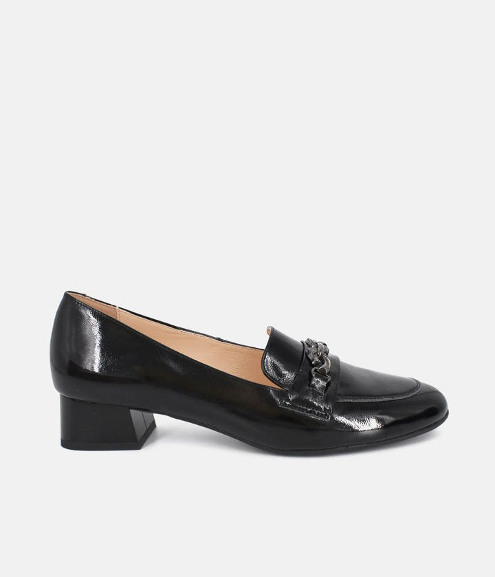 Bioeco Fashionable Black Patent Block Heel Loafers