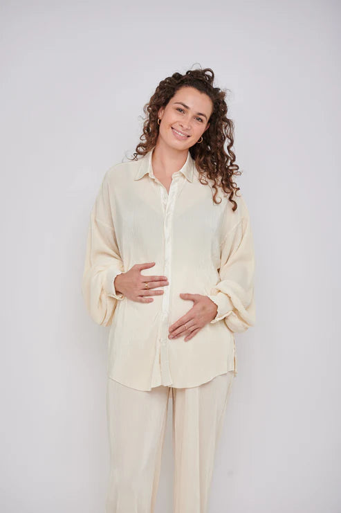 Kaia Tall Maternity Plisse Trouser in Cream (Trousers Only)