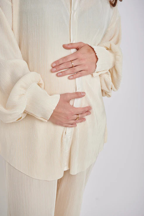 Kaia Tall Maternity Plisse Shirt in Cream (Shirt Only)