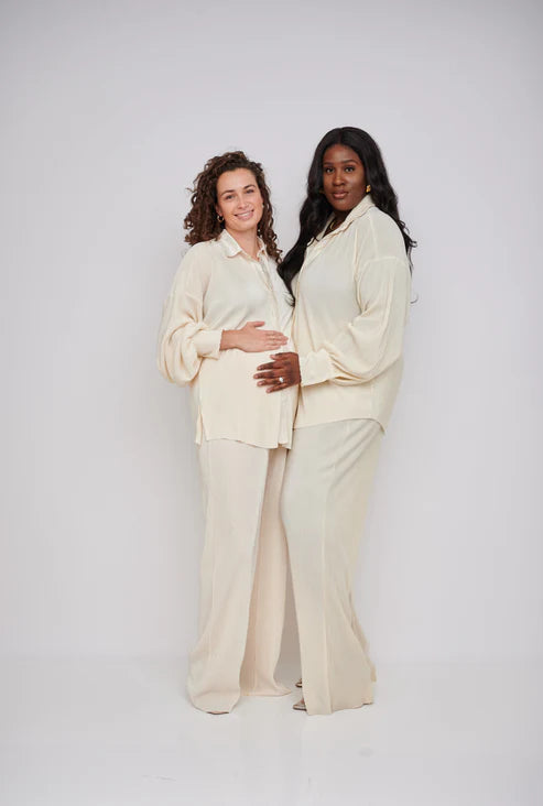 Kaia Tall Maternity Plisse Shirt in Cream (Shirt Only)