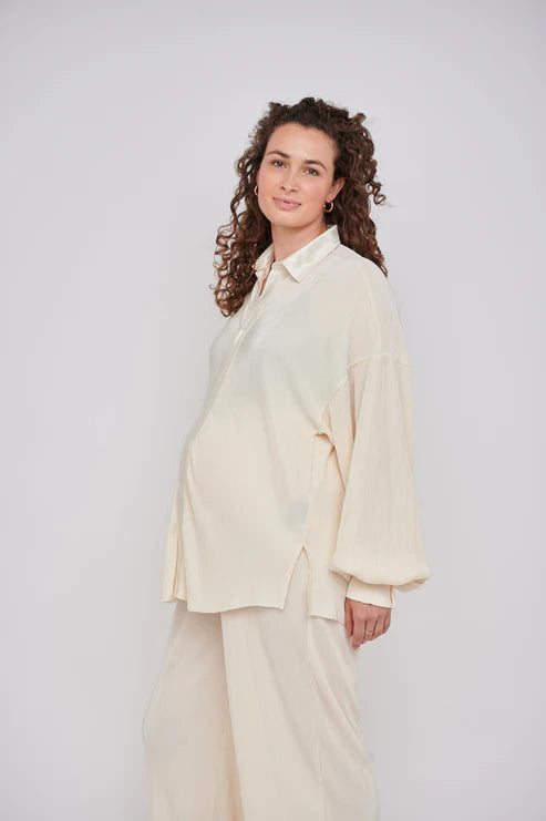 Kaia Tall Maternity Plisse Trouser in Cream (Trousers Only)