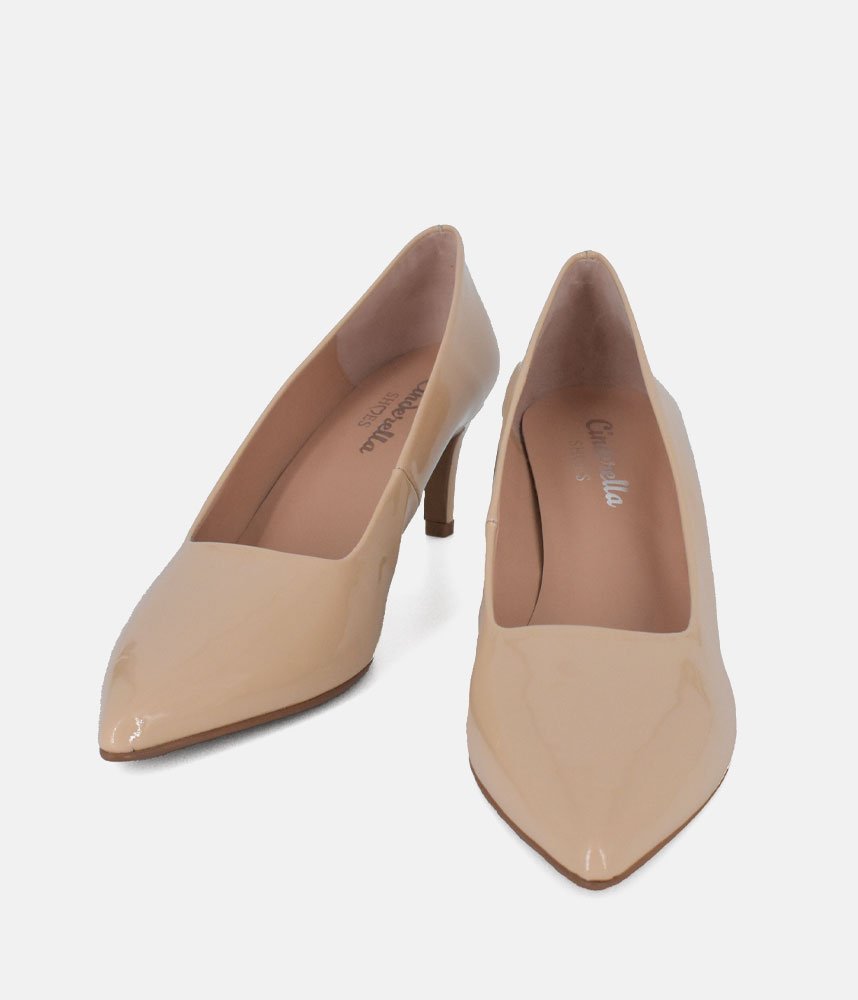 Cinderella Shoes Stylish Beige Patent Heels