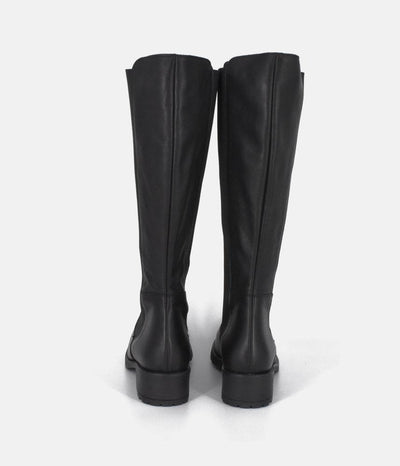 Cinderella Shoes Versatile Black Leather Long Boots