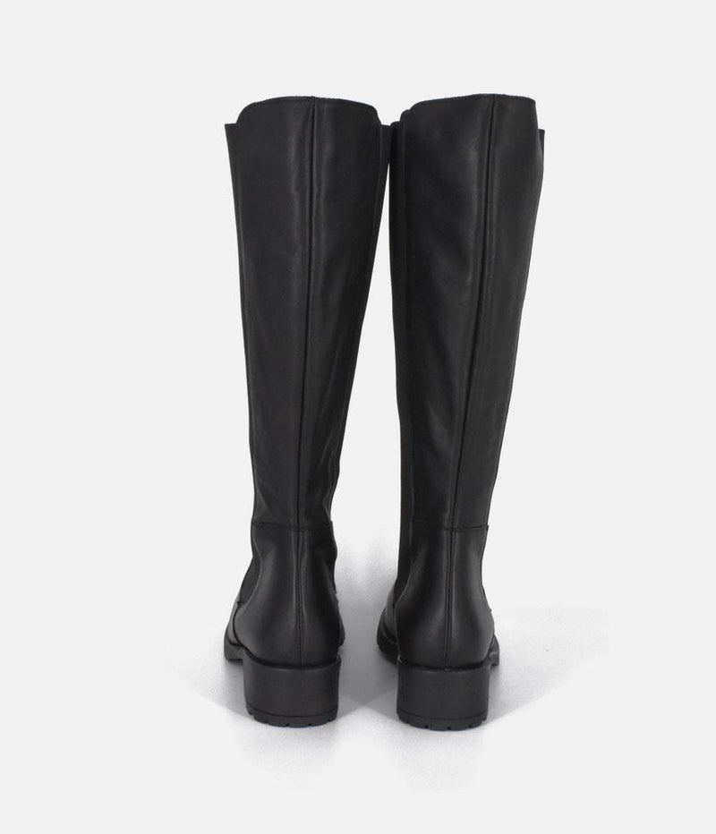 Cinderella Shoes Versatile Black Leather Long Boots