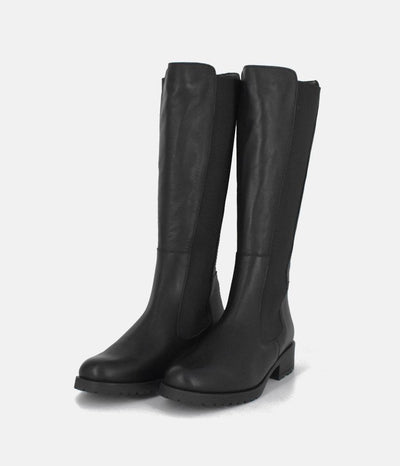 Cinderella Shoes Versatile Black Leather Long Boots