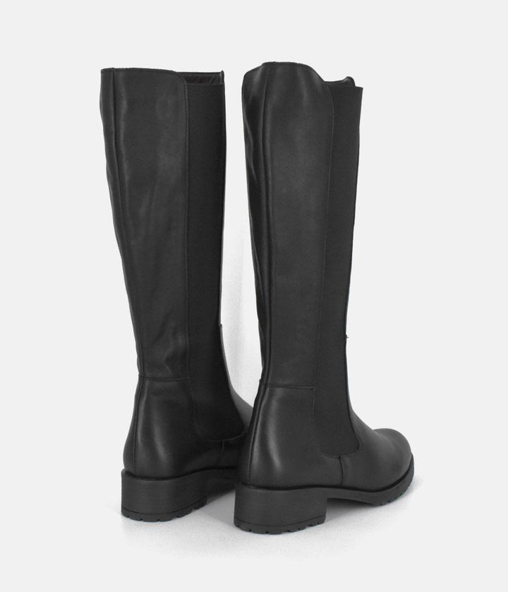 Cinderella Shoes Versatile Black Leather Long Boots