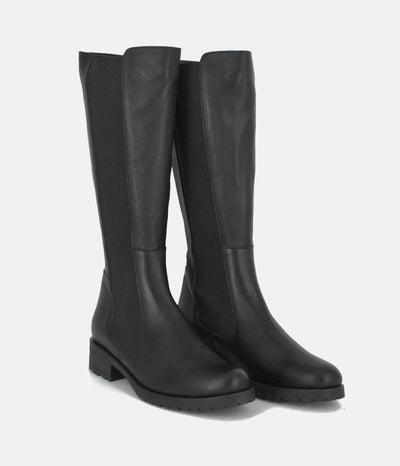 Cinderella Shoes Versatile Black Leather Long Boots