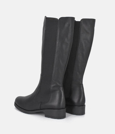 Cinderella Shoes Versatile Black Leather Long Boots