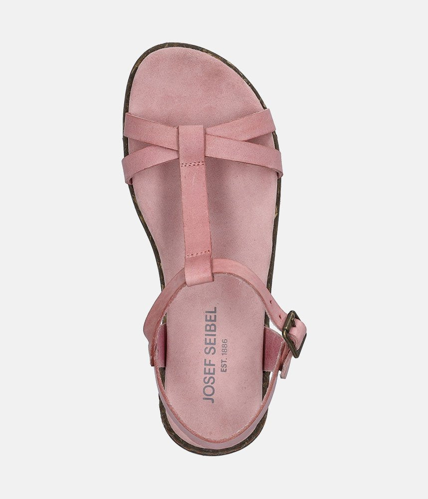 Josef Seibel Pretty Pink T-Strap Leather Sandals