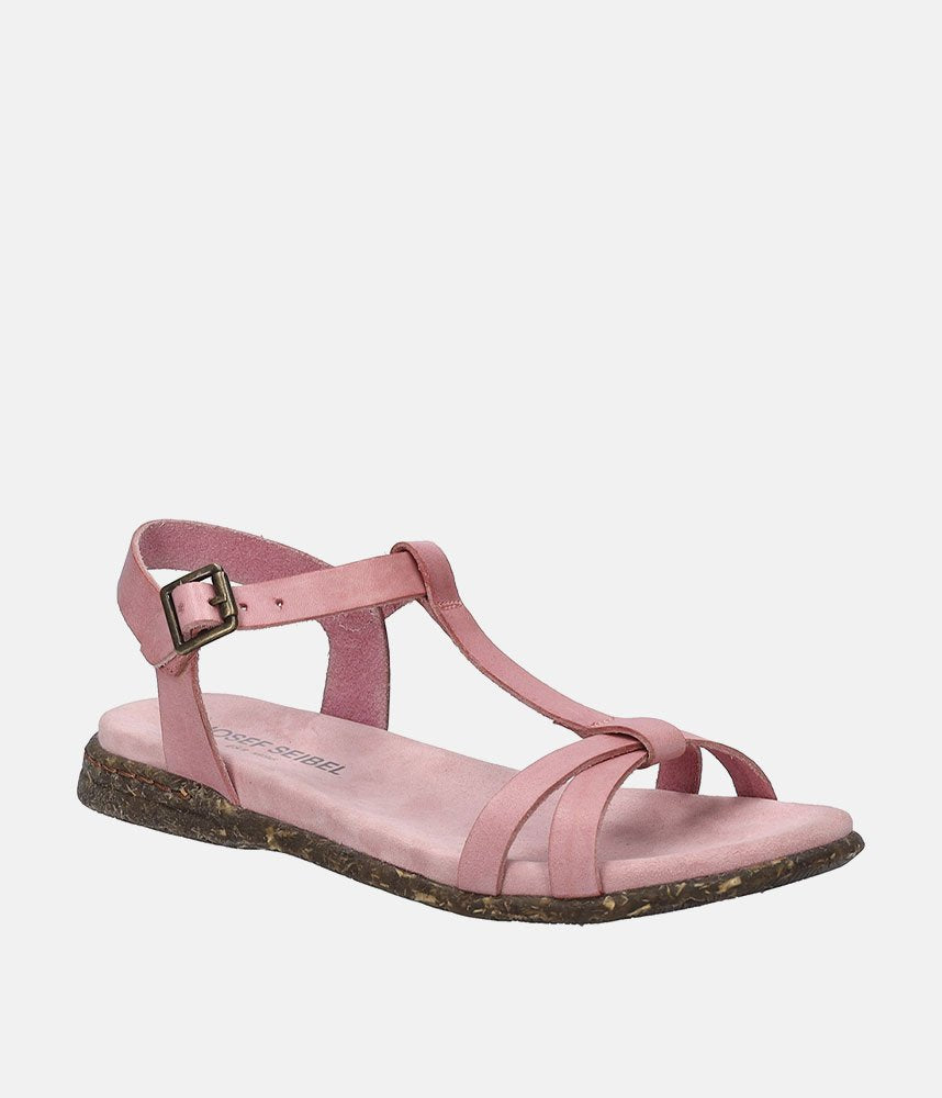 Josef Seibel Pretty Pink T-Strap Leather Sandals