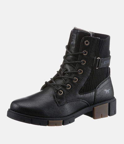 Mustang Stylish Black Combi Ankle Boots