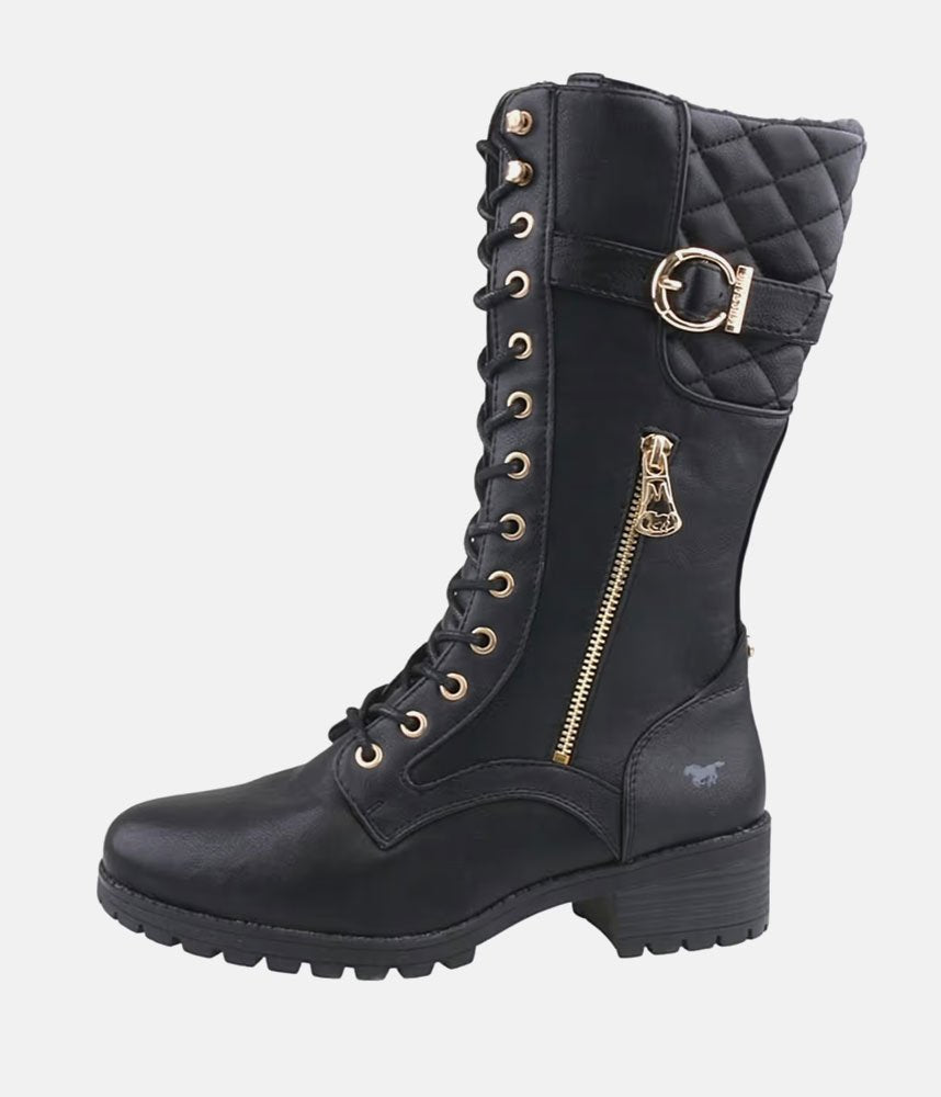 Mustang Stunning Quilted Black Midi Biker Boots