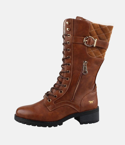 Mustang Stunning Quilted Brown Midi Biker Boots