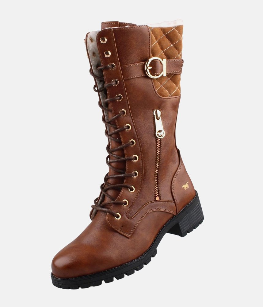 Mustang Stunning Quilted Brown Midi Biker Boots