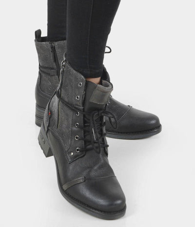 Mustang Versatile Black Lace Up Ankle Boots