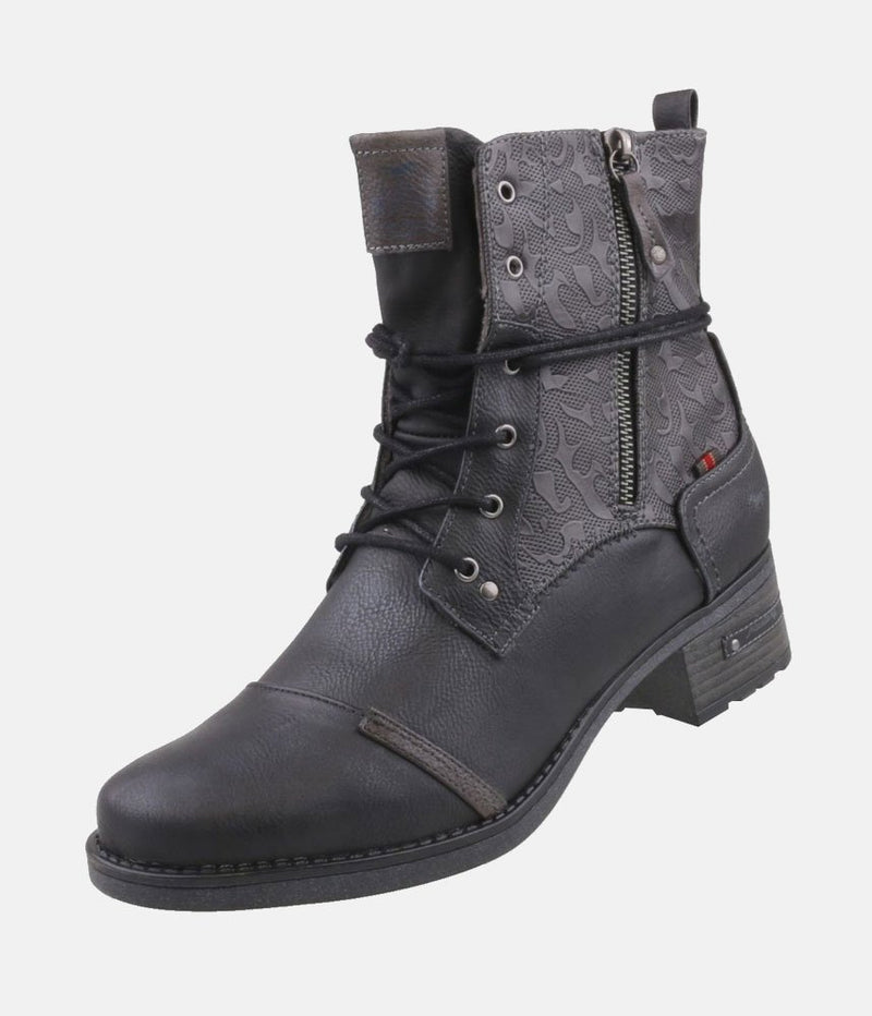 Mustang Versatile Black Lace Up Ankle Boots