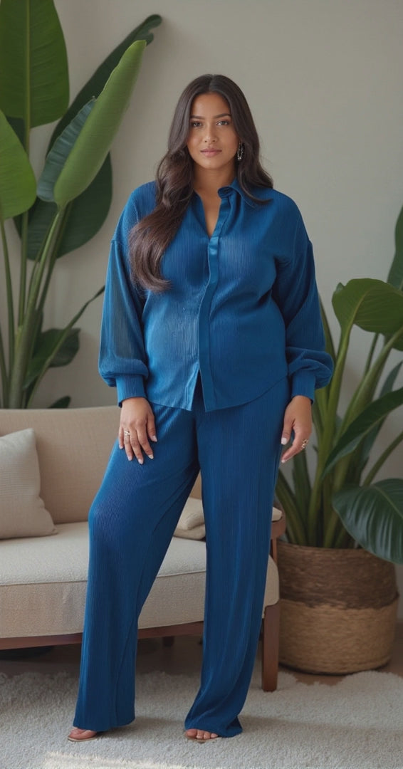 Kaia Tall Maternity Plisse Shirt in Blue (Shirt Only)