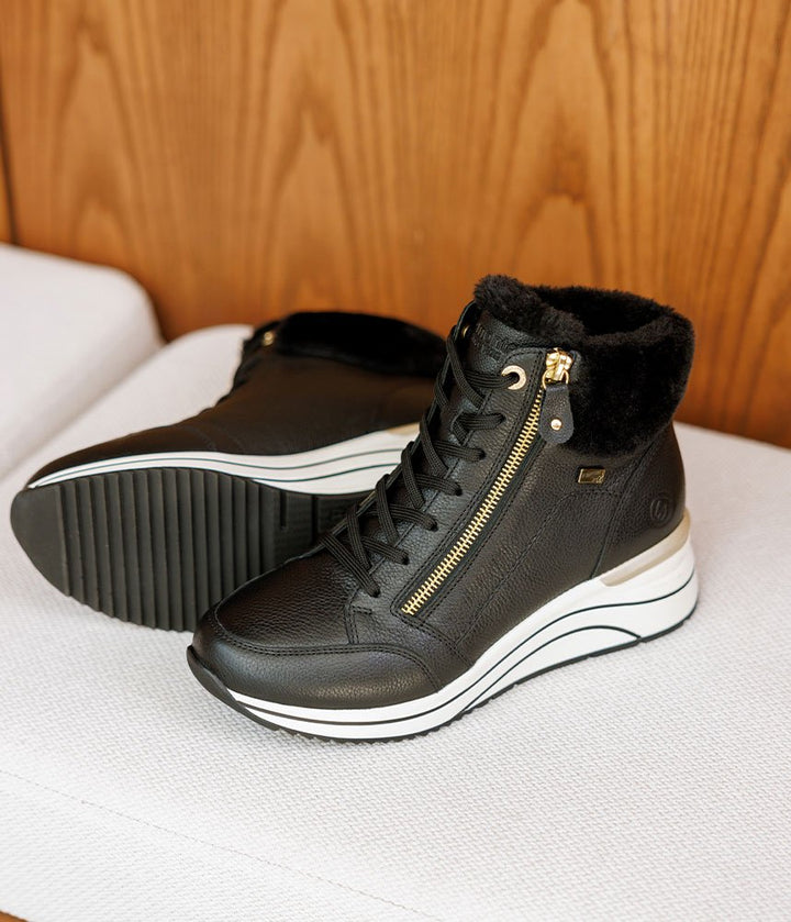 Remonte Stylish Wide Fit Black Wedge Sneakers