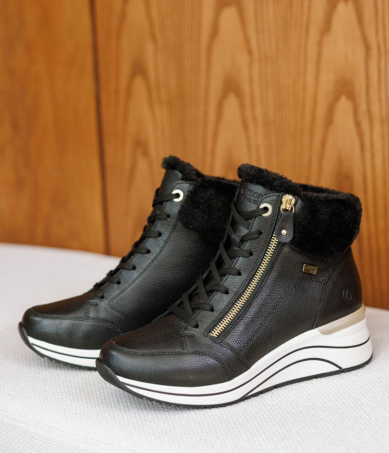 Remonte Stylish Wide Fit Black Wedge Sneakers