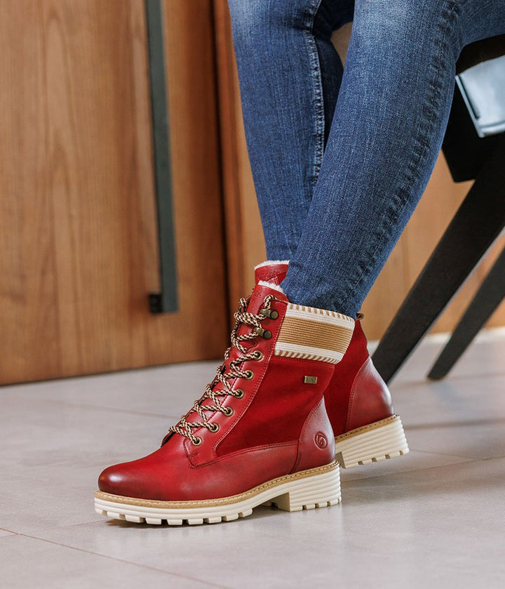 Remonte Gorgeous Red Water Resistant Ankle Boots