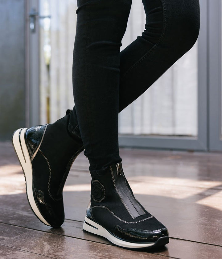 Remonte Black Combi Vegan Front Zip Ankle Boots