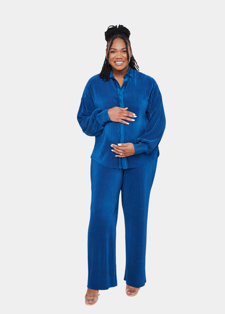 Kaia Tall Maternity Plisse Trouser in Blue (Trousers Only)