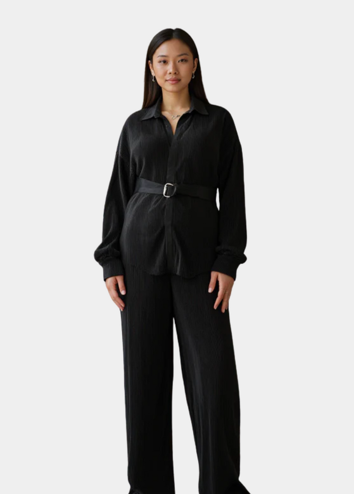 Kaia Tall Maternity Plisse Shirt in Black (Shirt Only)