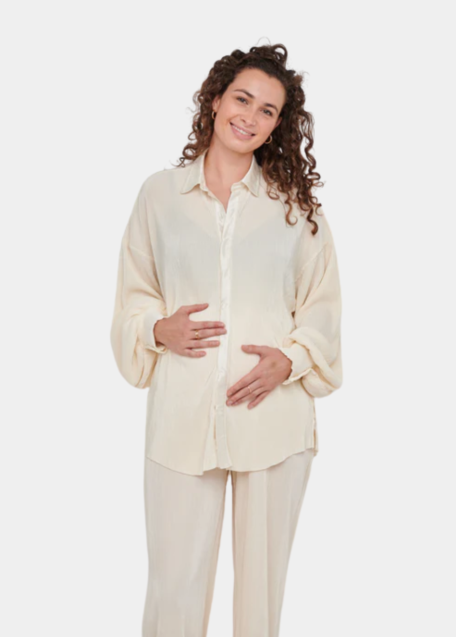 Kaia Tall Maternity Plisse Trouser in Cream (Trousers Only)