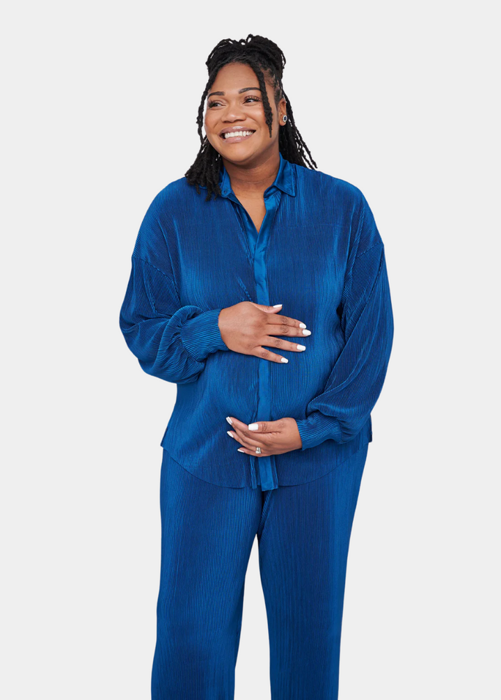 Kaia Tall Maternity Plisse Shirt in Blue (Shirt Only)