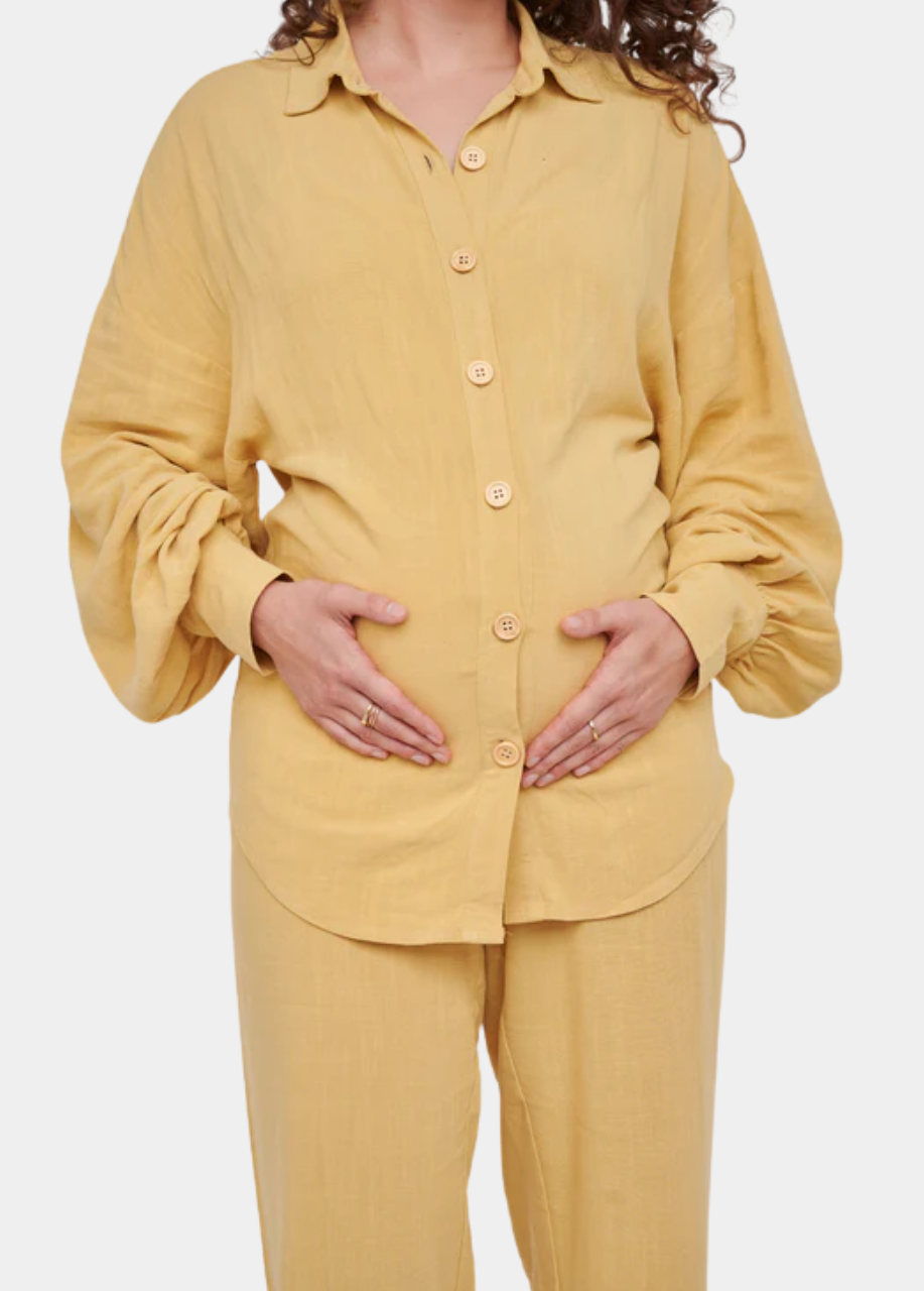 Leilani Tall Maternity Linen Shirt in Mustard Yellow (Shirt Only)