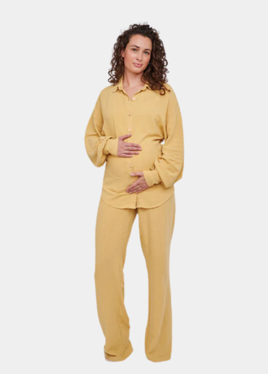 Leilani Tall Maternity Linen Trouser in Mustard Yellow (Trousers Only)