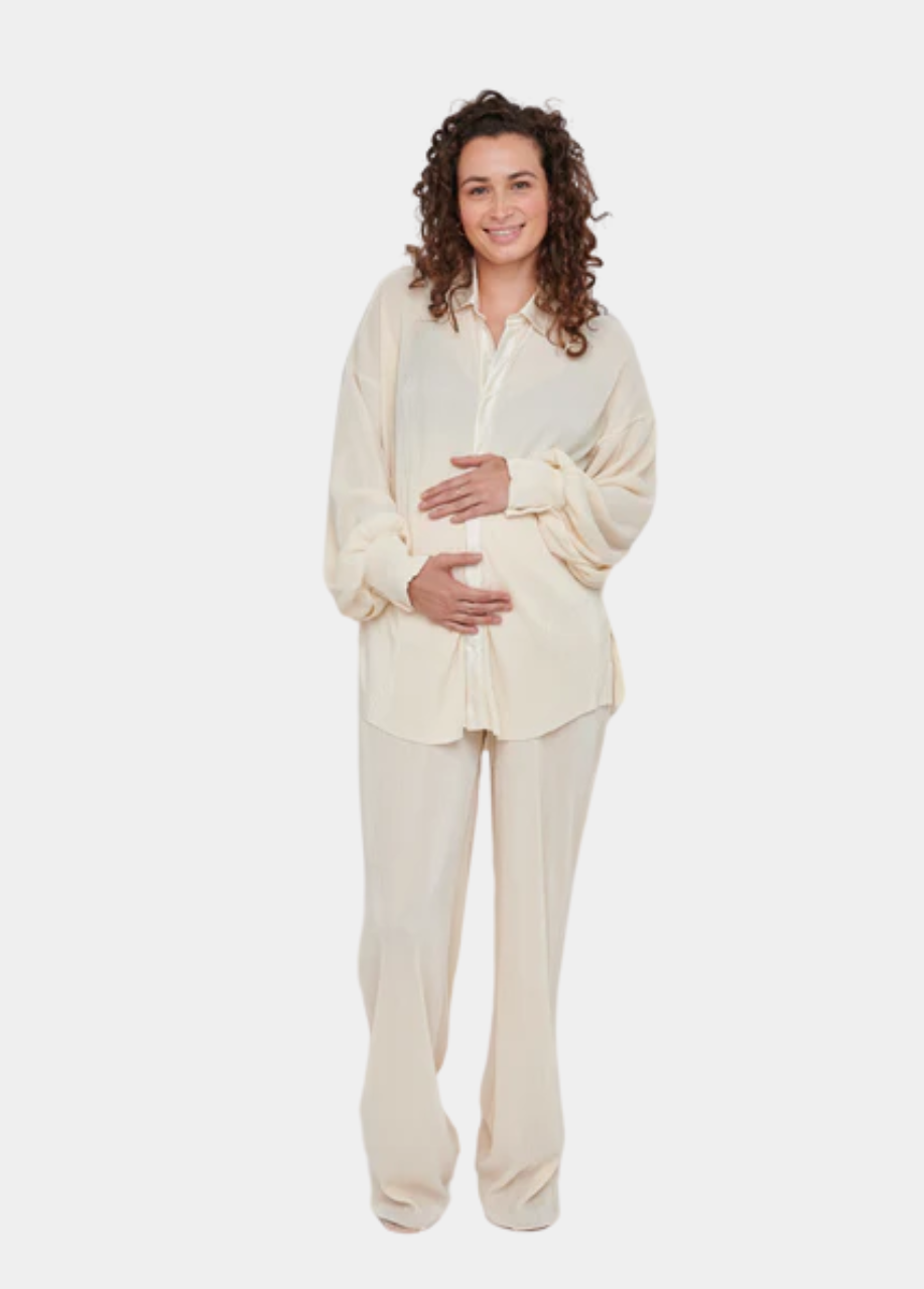 Kaia Tall Maternity Plisse Trouser in Cream (Trousers Only)