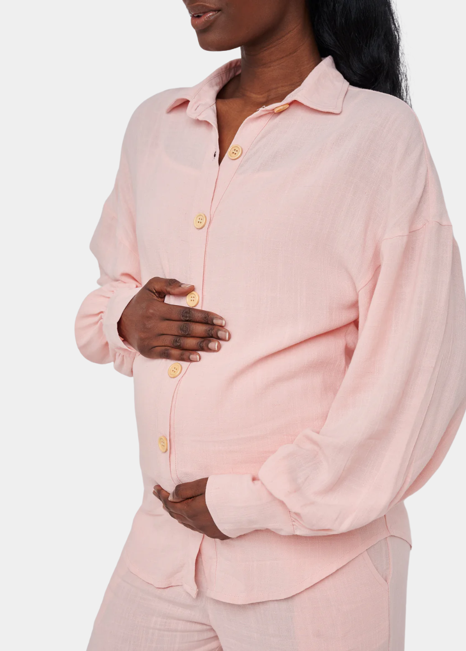 Leilani Tall Maternity Linen Shirt in Blush Pink (Shirt Only)