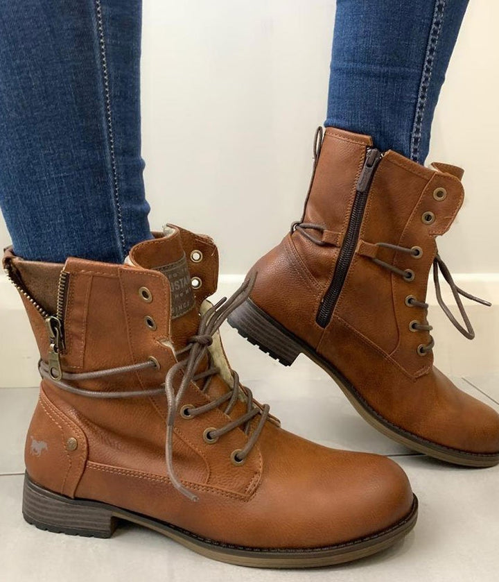 Mustang Casual Cozy Lined Cognac Ankle Boots