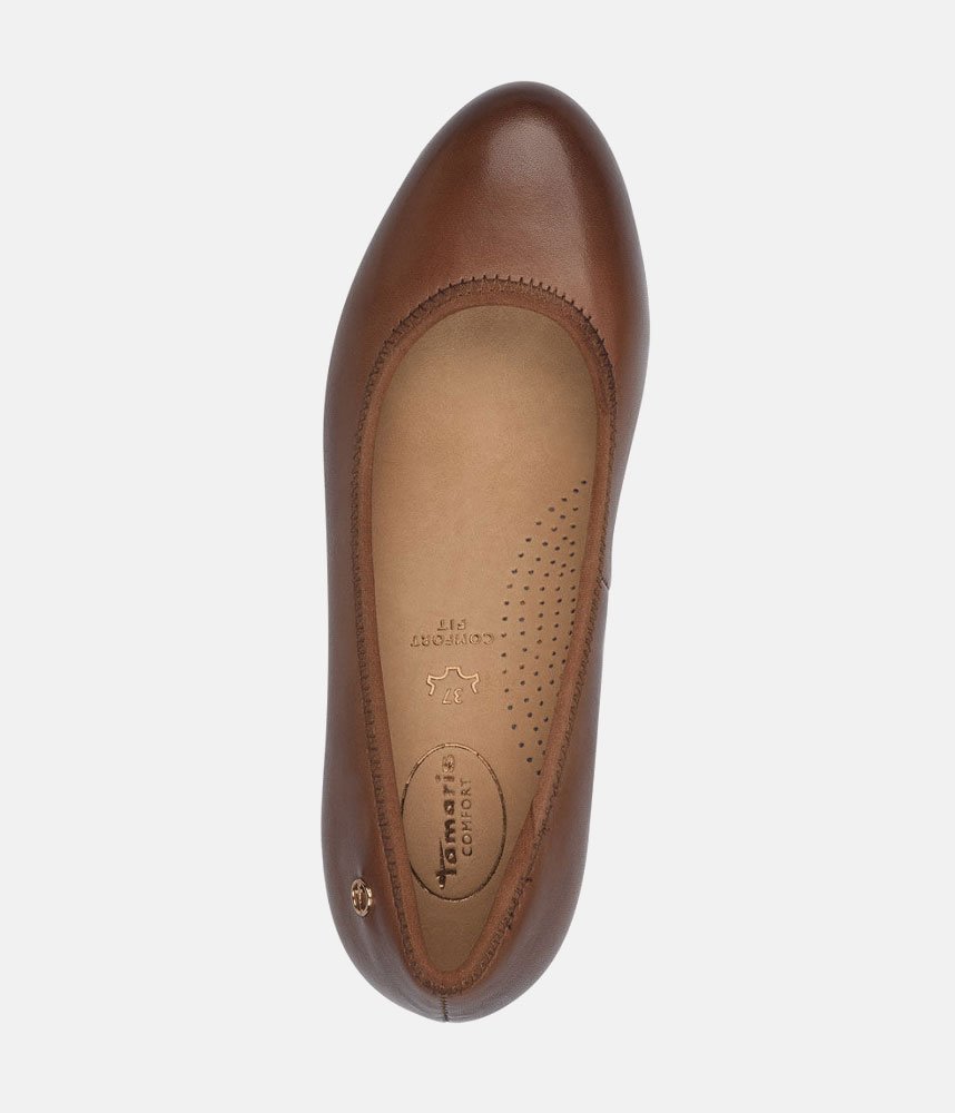 Tamaris Versatile Brown Leather Wide Fit Court Shoes