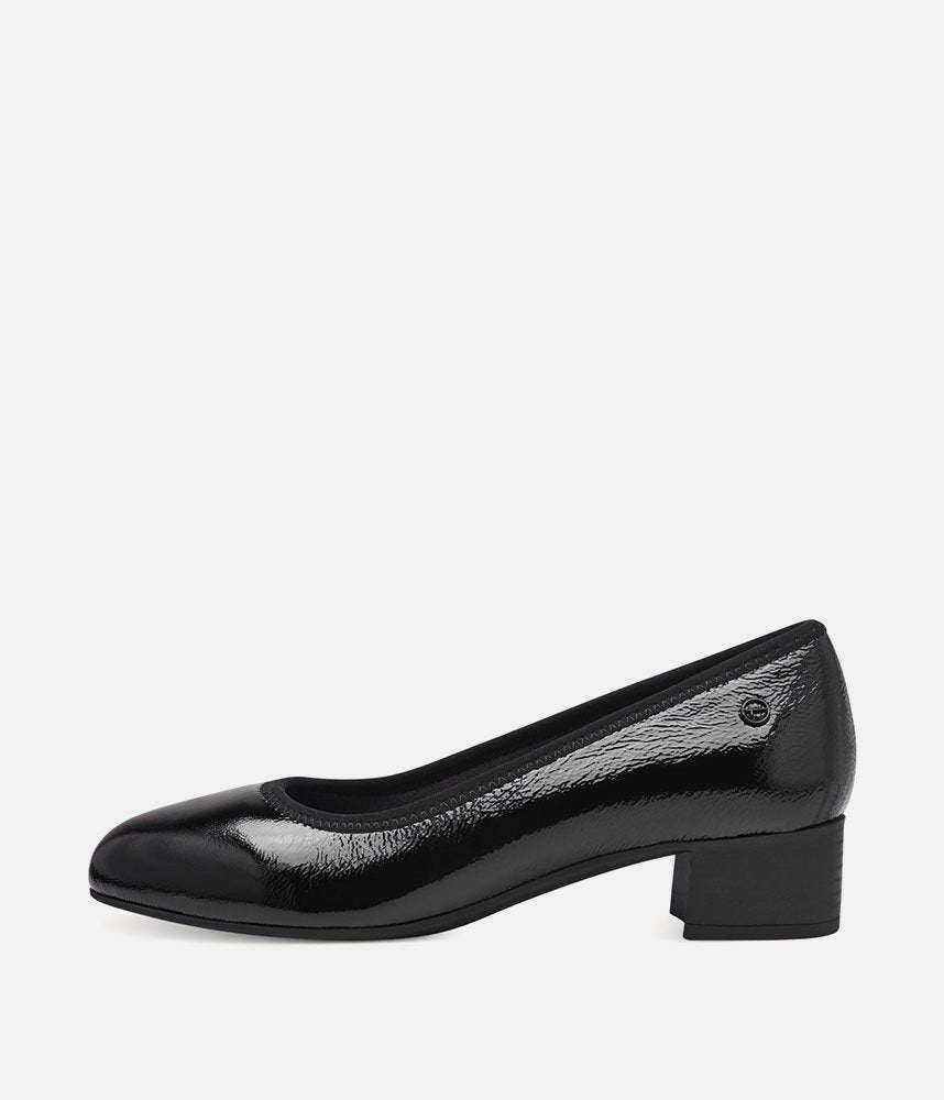 Tamaris Versatile Black Patent Wide Fit Court Shoes