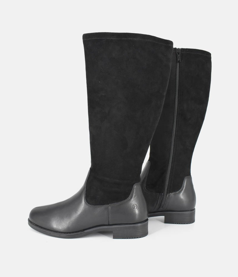 Tamaris Premium Black Suede/Leather Long Boots