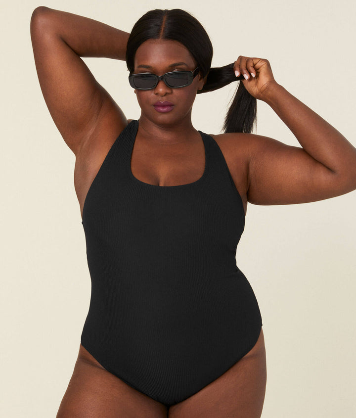 The Tulum One Piece - Ribbed - Black - Long Torso