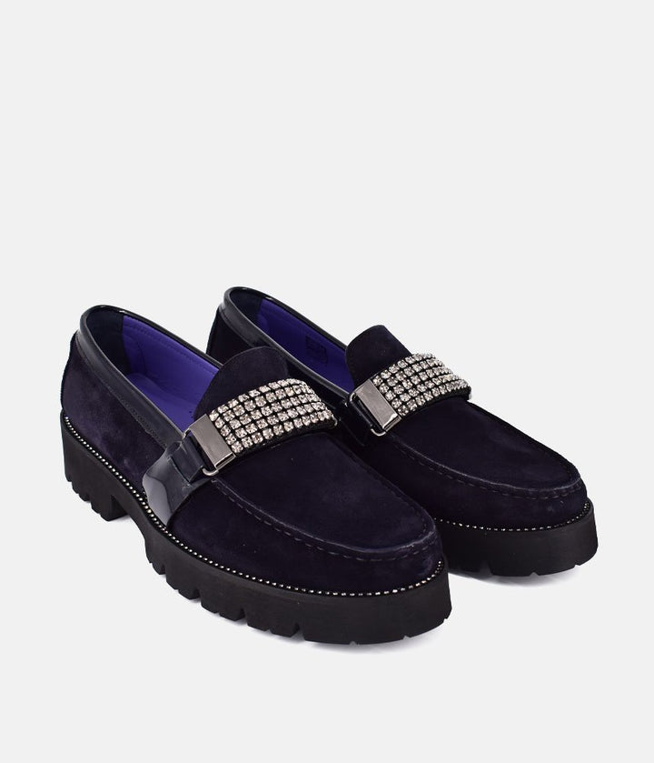 Vittoria Mengoni Fabulous Diamante Navy Suede Loafers