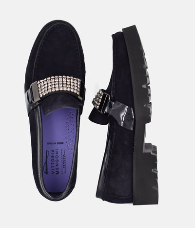 Vittoria Mengoni Fabulous Diamante Navy Suede Loafers